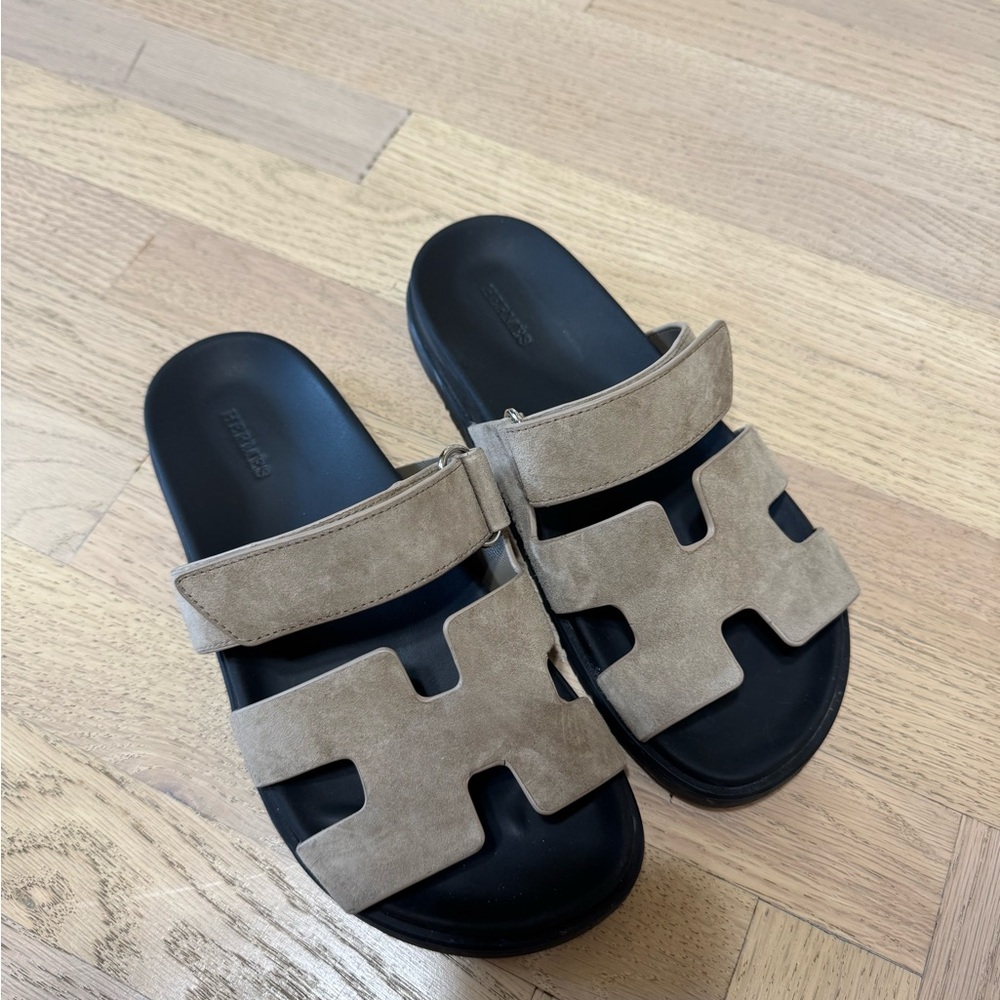 Hermes Tan and Black Men's Sandals